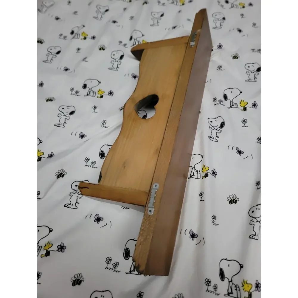 VTG Wood Heart Cutout Wall Shelf 2 Peg Curio Trinket